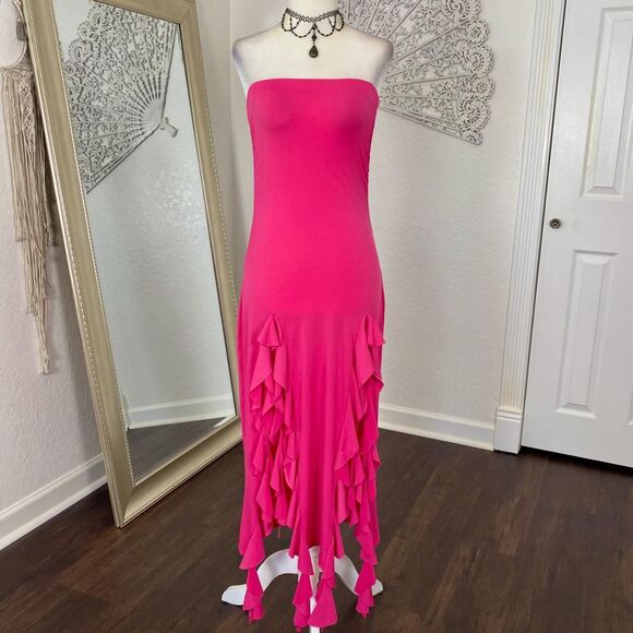 Mermaid Sirencore Bright Pink Strapless Jelly Fish Midi Maxi Dress XS / S - Picture 2 of 7